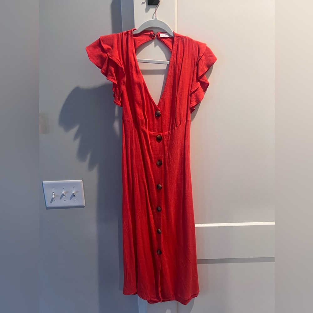 Red linen dress
